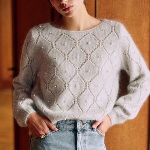 Sezane Federica Jumper in Pearl Gray